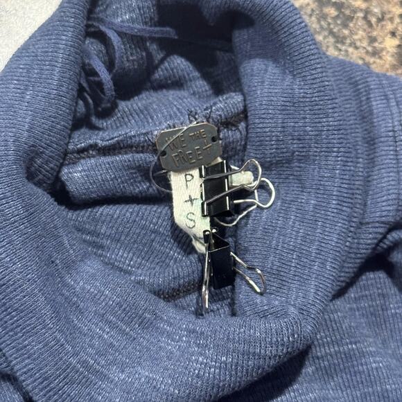 We The Free People Womens Top Turtleneck Split Back Raw Edge Blue Size Small FO - Picture 3 of 6